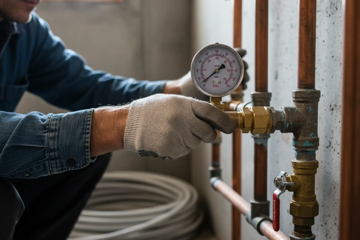 Pressure testing a repaired line during Water Line Repair in New Eagle
